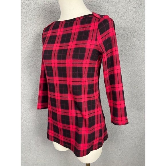 Style & Co Women's XS Red & Black Plaid 3/4 Sleeve Top 100% Pima Cotton NWOT's. - Picture 4 of 8